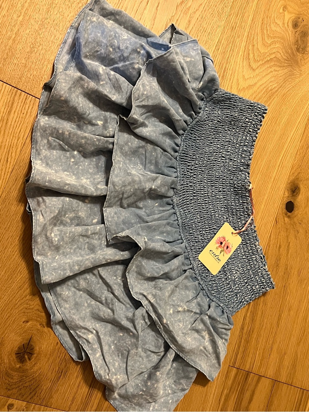 Blue Ruffled Smocked Mini Skirt